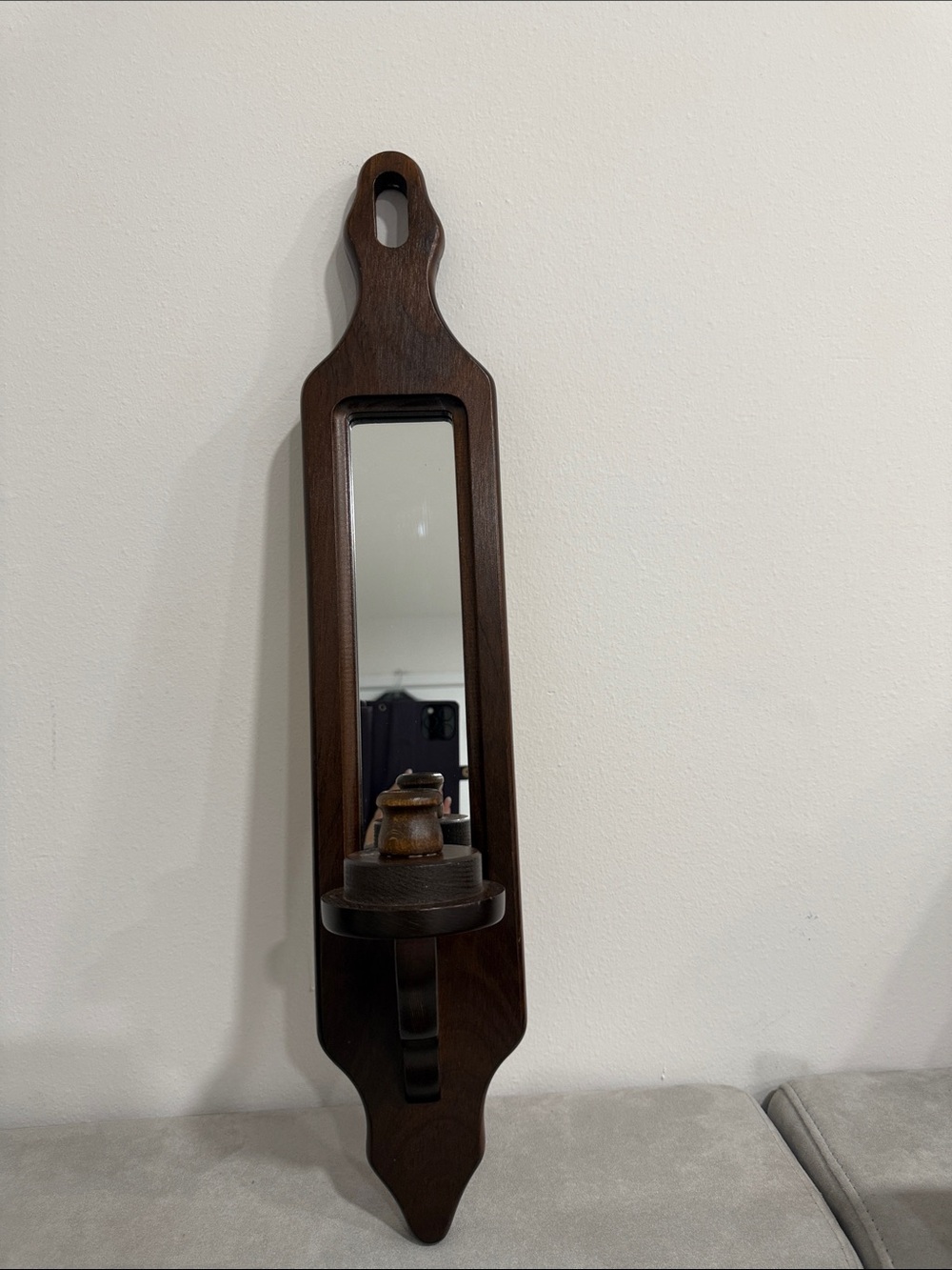 Vintage Mirrored Candle Sconce Wooden Wall Candlestick Holder 70s